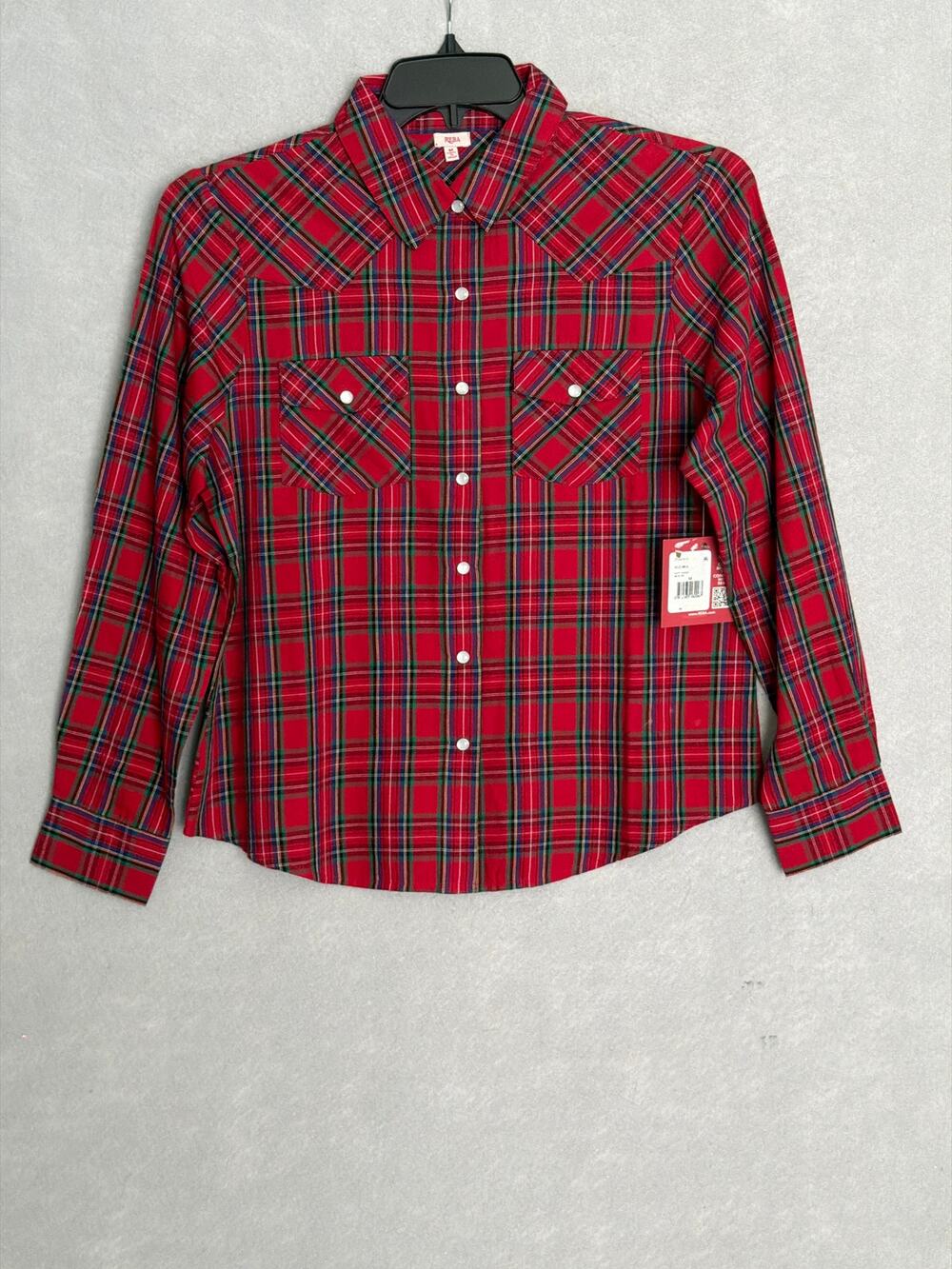 Reba Snap Front Top Red Plaid Long Sleeve Women's Large NEW